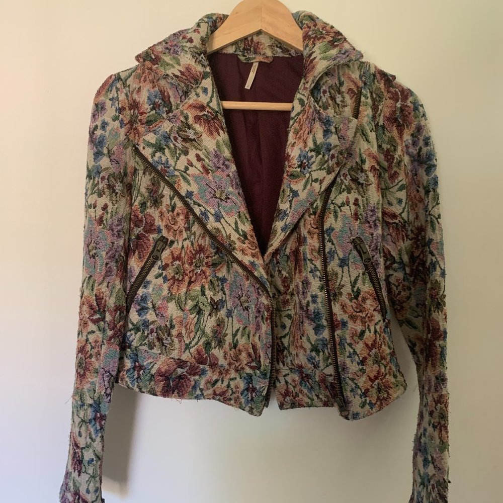 Free People | Floral Tapestry Moto Jacket, size 2
